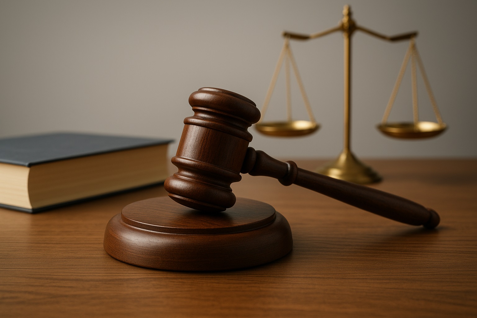 Изображение молотка и весов правосудия, символизирующих закон